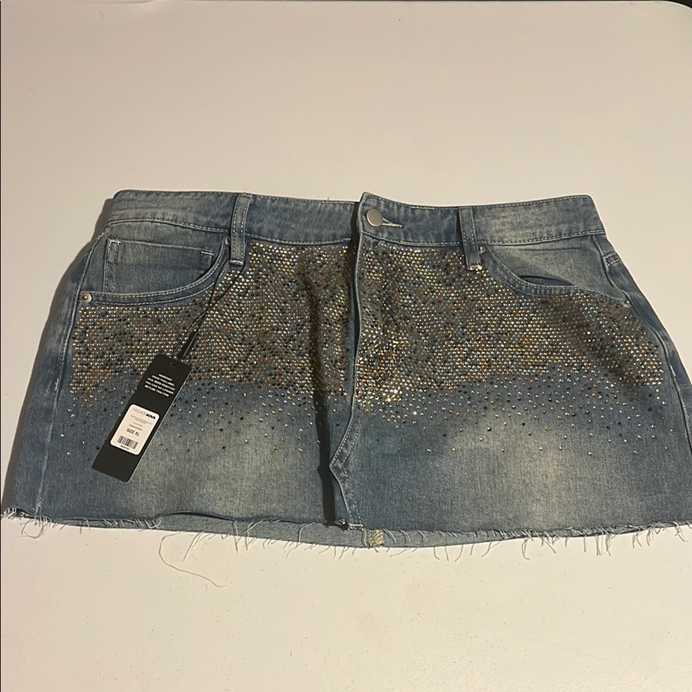 Embellished Denim Skirt